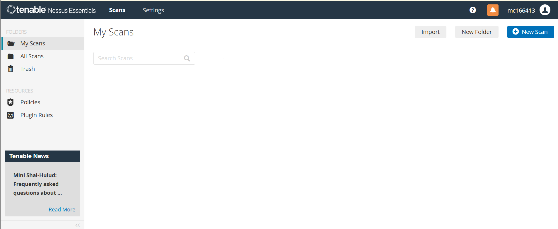 Nessus dashboard